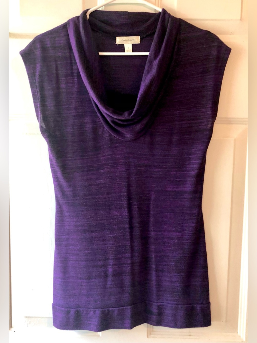 Dress Barn Purple Black Marled Draped Lace Neck Sleeveless Long Sweater Large